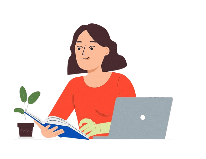 Illustration of Teacher Marjie providing online support for young learners.