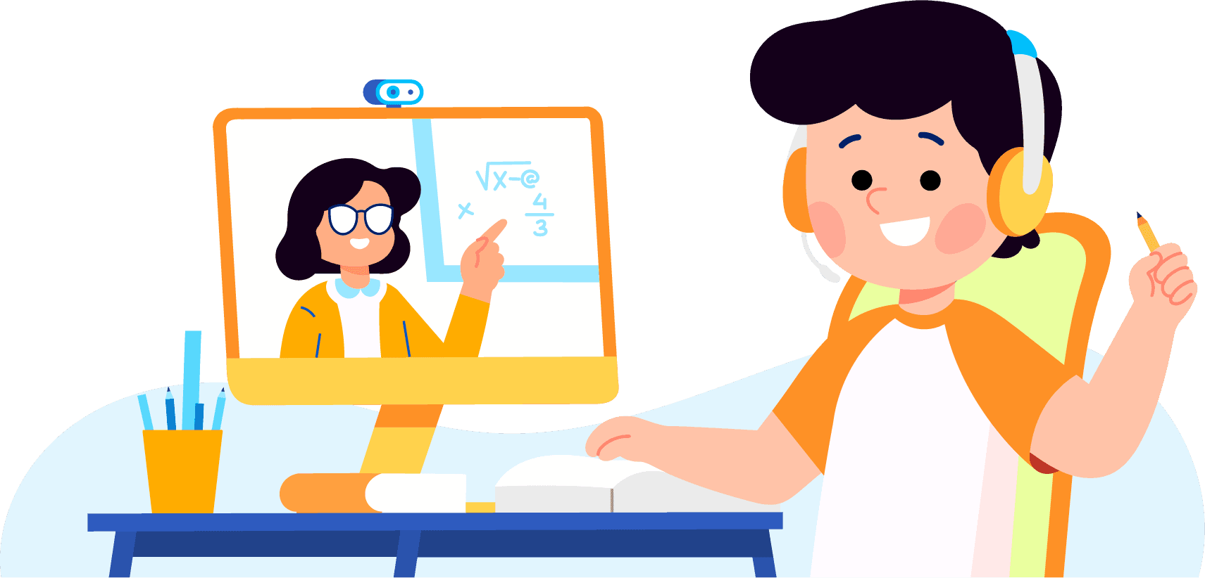 Child in an online tutoring session